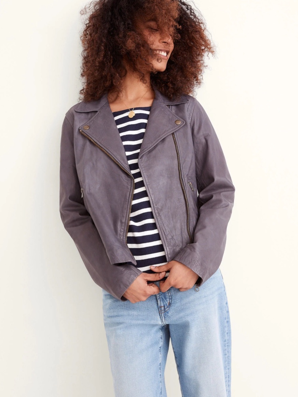 Madewell Washed Leather Motorcycle Jacket Brass Hardware Edition Sunfaded Indigo